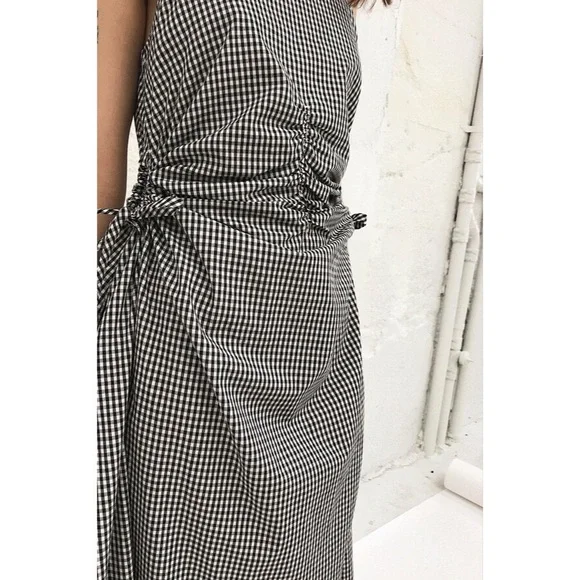 TOIT VOLANT Jurancon Dress Black & White Gingham Midi Sleeveless - Picture 4 of 16